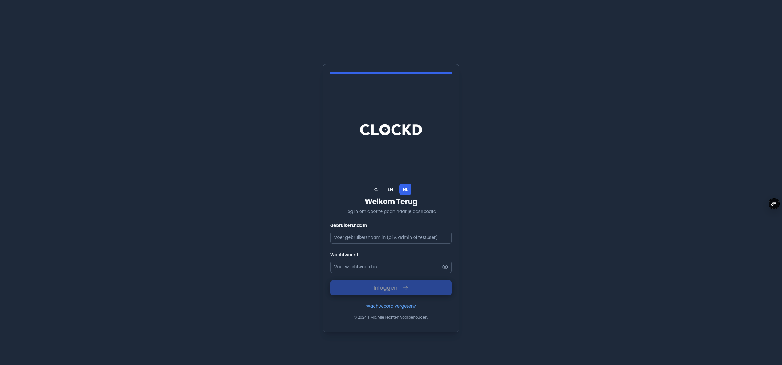 Clockd — Maatwerk software screenshot 1 (mockdata)