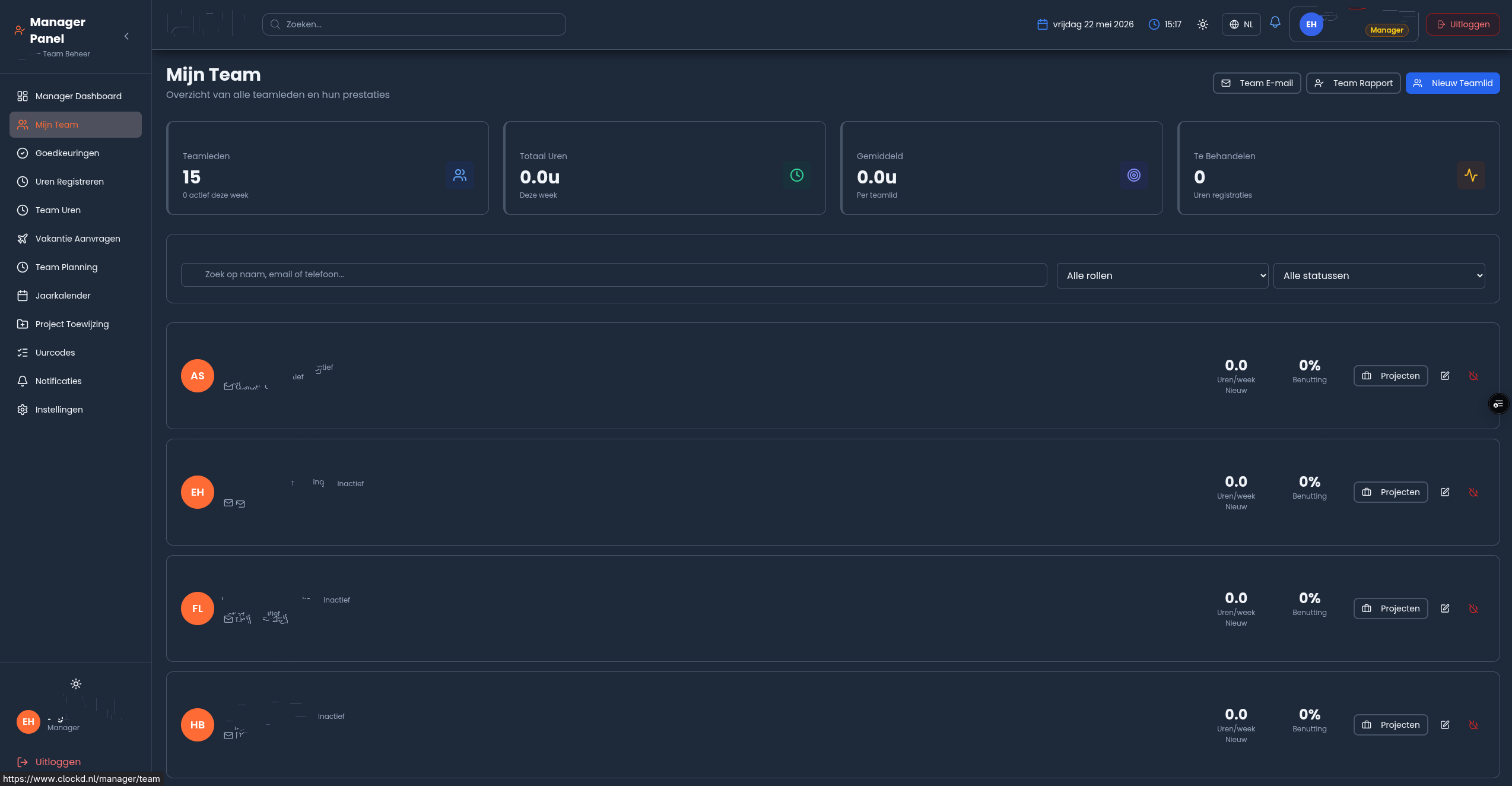 Clockd — Maatwerk software screenshot 2 (mockdata)